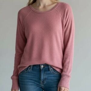 Sundry Dusty Rose Mauve Long Raglan Sleeve Knit Top Cotton SZ 0 Barbie Academia